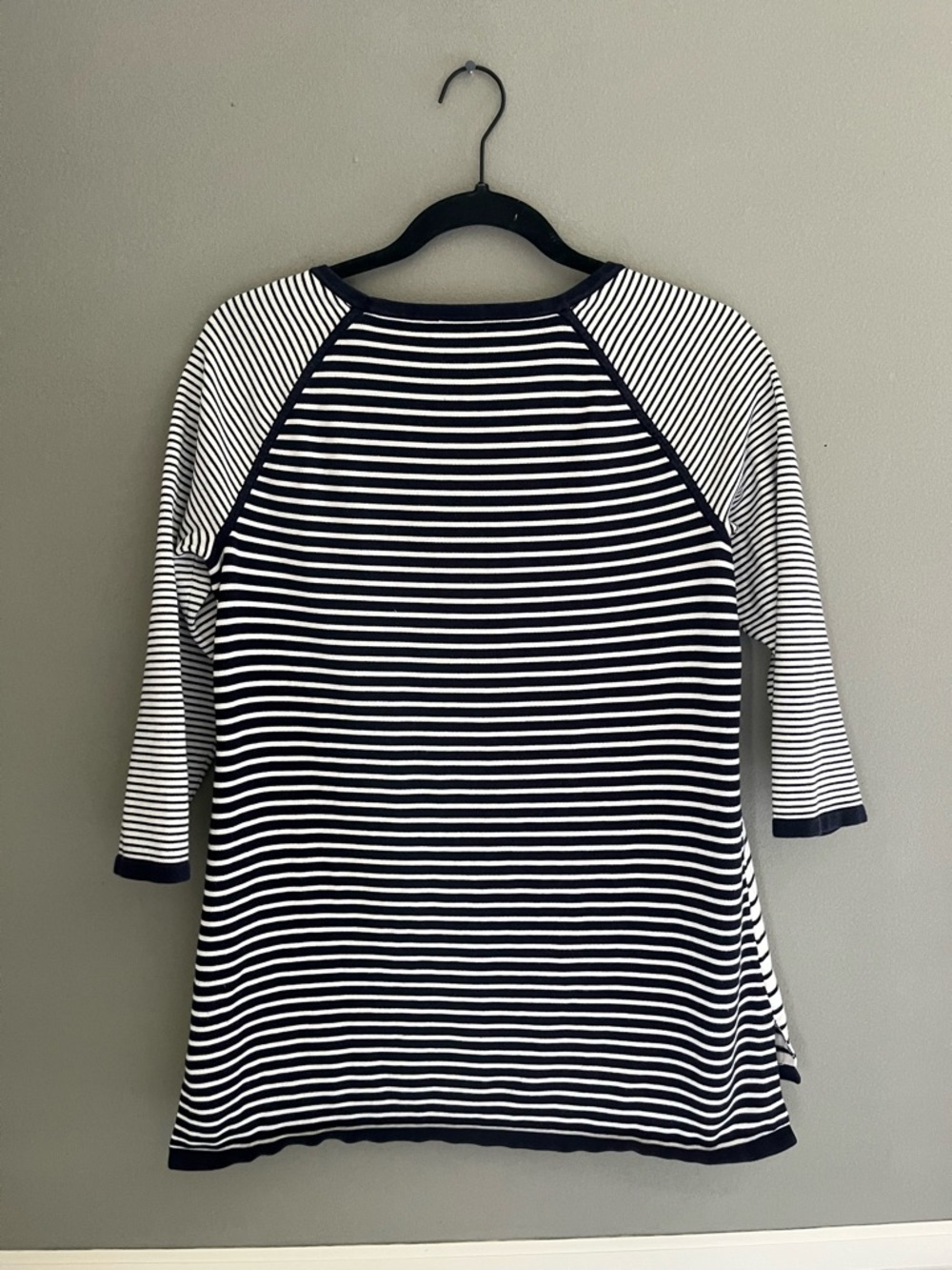 Talbots Black & White Striped Raglan Tee Classic Fit Preppy Nautical Small - Picture 7 of 7